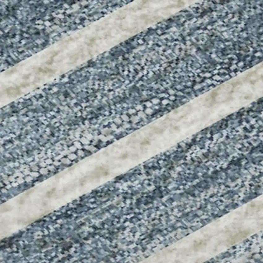 Navy Blue Ivory And Gray Striped Washable Area Rug With UV Protection Photo 2