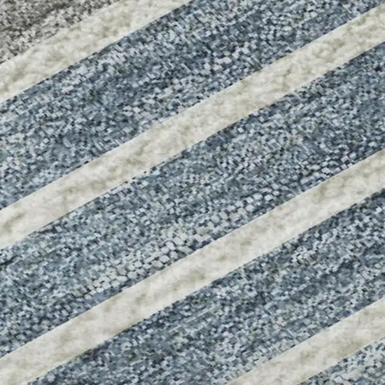 Navy Blue Ivory And Gray Striped Washable Area Rug With UV Protection Photo 3