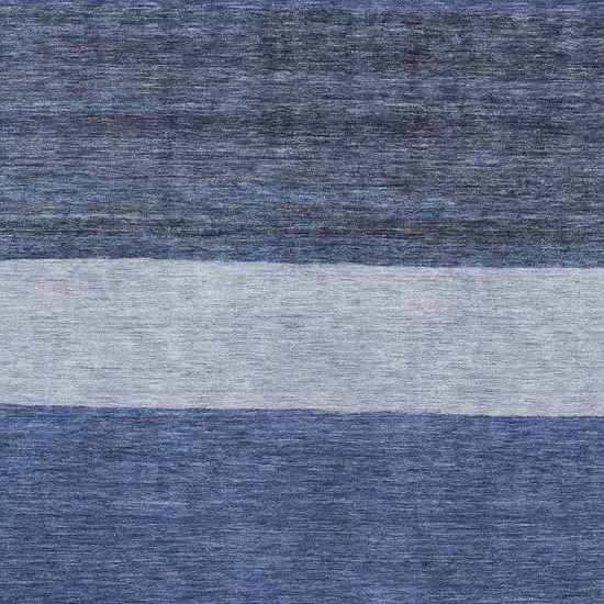 Navy Blue Ivory And Gray Striped Washable Area Rug With UV Protection Photo 2