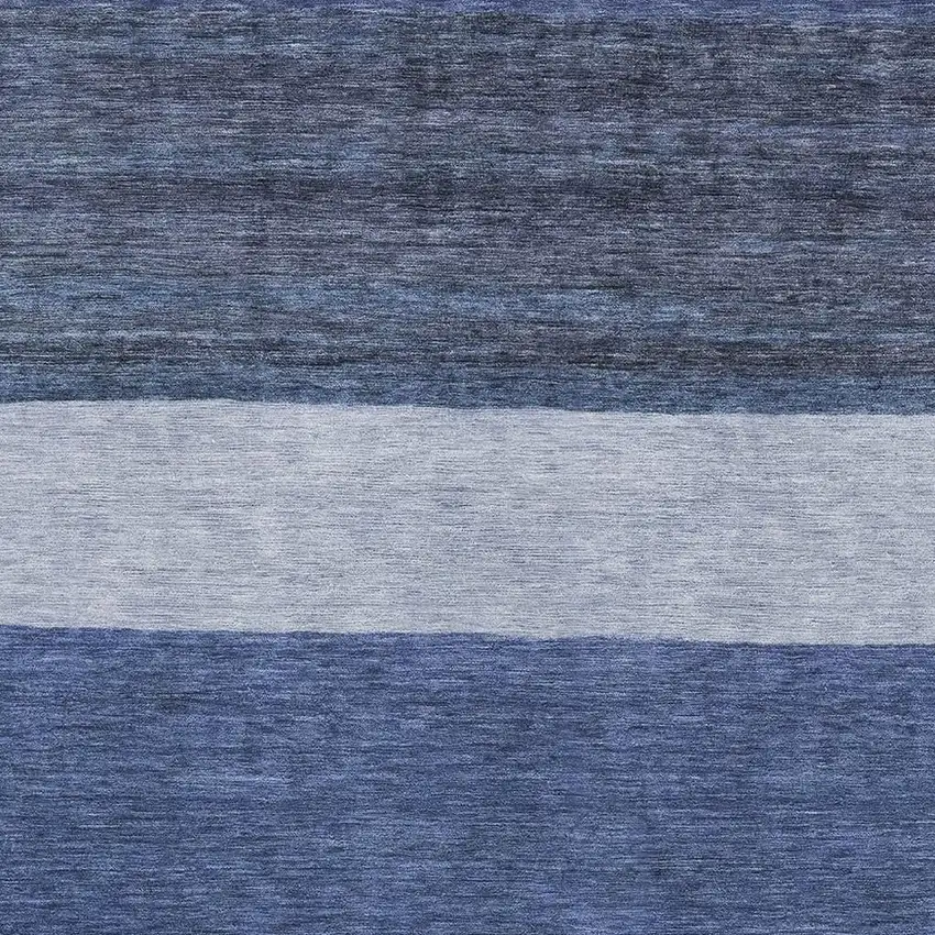 Navy Blue Ivory And Gray Striped Washable Area Rug With UV Protection Photo 2