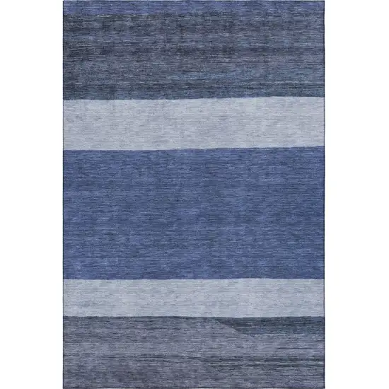 Navy Blue Ivory And Gray Striped Washable Area Rug With UV Protection Photo 3