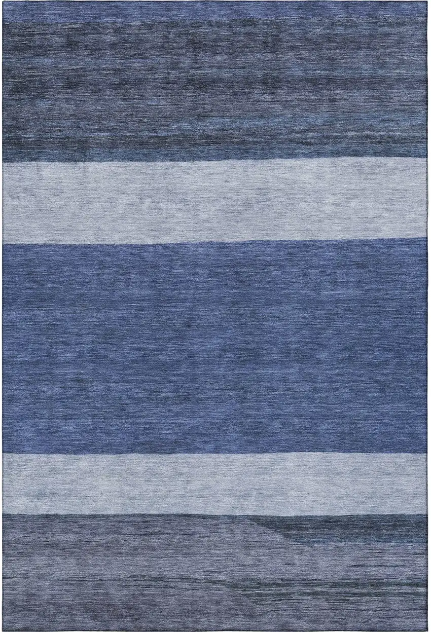 Navy Blue Ivory And Gray Striped Washable Area Rug With UV Protection Photo 3