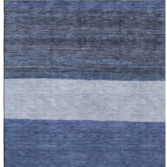 Navy Blue Ivory And Gray Striped Washable Area Rug With UV Protection Photo 2