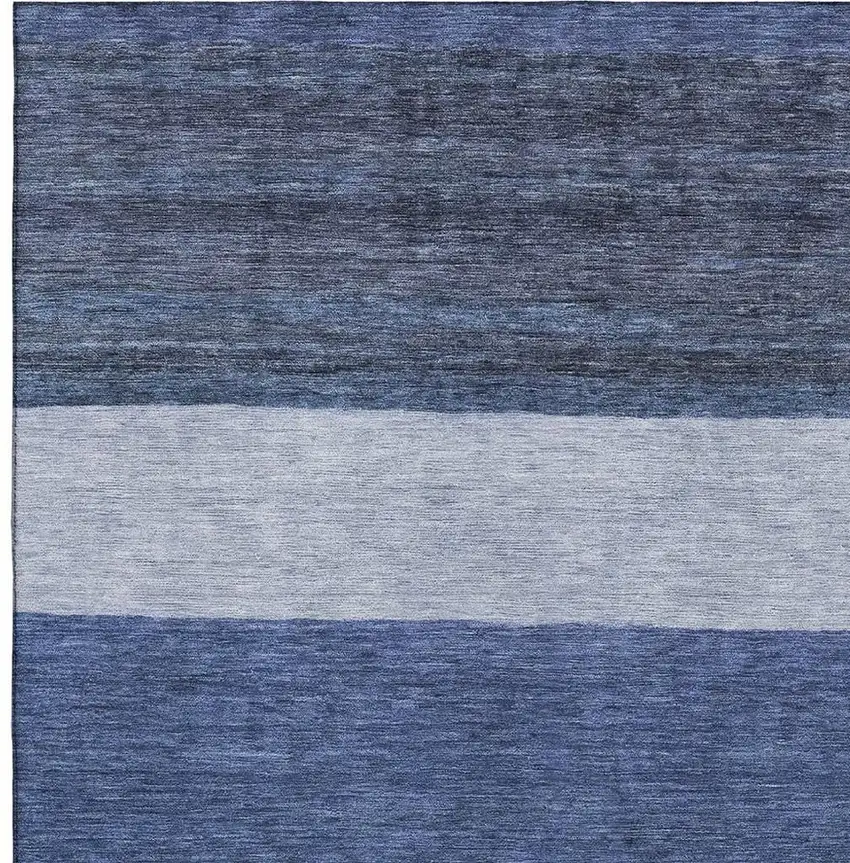 Navy Blue Ivory And Gray Striped Washable Area Rug With UV Protection Photo 2