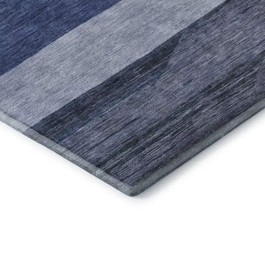 Navy Blue Ivory And Gray Striped Washable Area Rug With UV Protection Photo 7