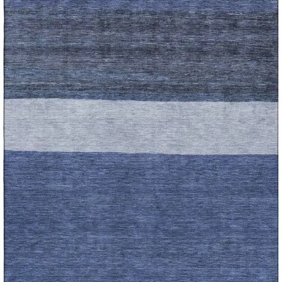 Navy Blue Ivory And Gray Striped Washable Area Rug With UV Protection Photo 3