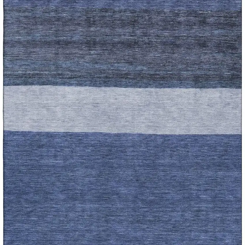 Navy Blue Ivory And Gray Striped Washable Area Rug With UV Protection Photo 3