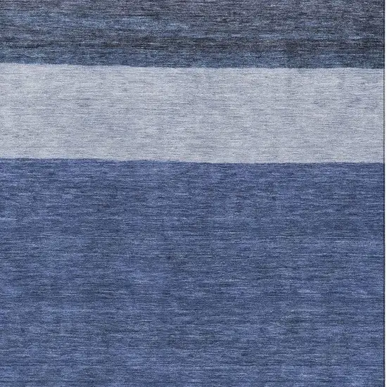 Navy Blue Ivory And Gray Striped Washable Area Rug With UV Protection Photo 2