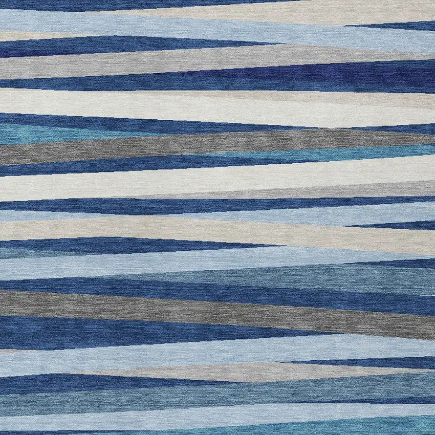 Navy Blue Ivory And Gray Striped Washable Indoor Outdoor Area Rug Photo 5