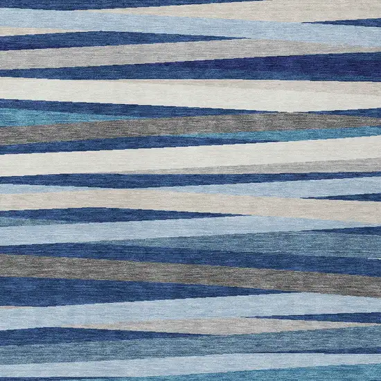 Navy Blue Ivory And Gray Striped Washable Indoor Outdoor Area Rug Photo 5