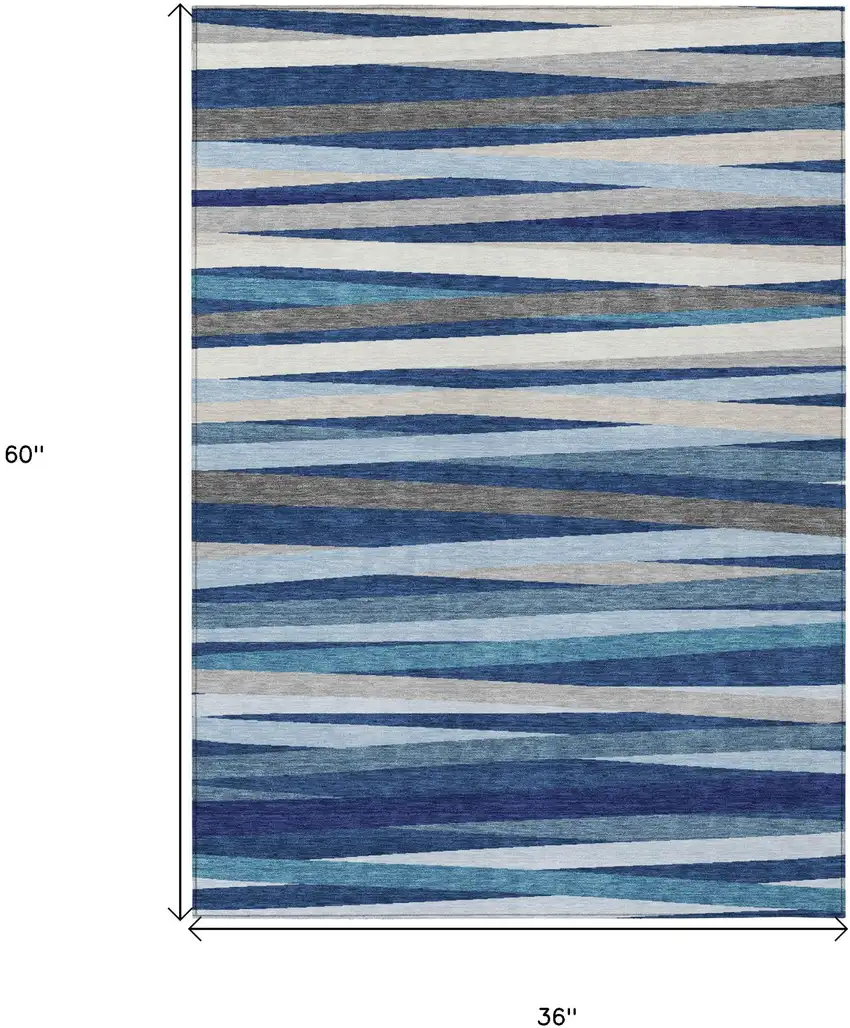 Navy Blue Ivory And Gray Striped Washable Indoor Outdoor Area Rug Photo 3