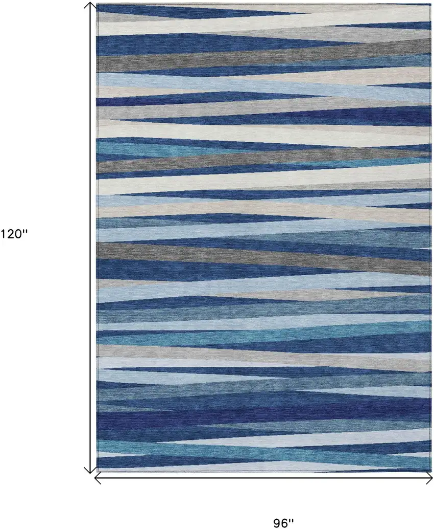 Navy Blue Ivory And Gray Striped Washable Indoor Outdoor Area Rug Photo 3