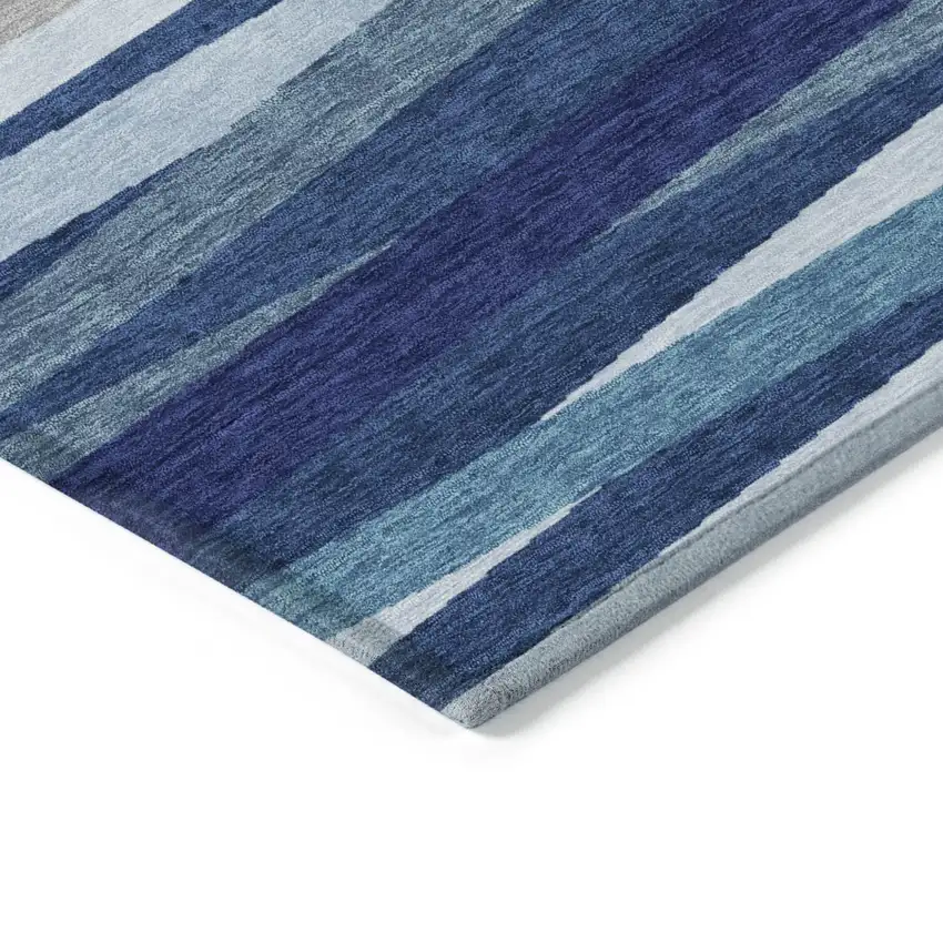 Navy Blue Ivory And Gray Striped Washable Indoor Outdoor Area Rug Photo 4
