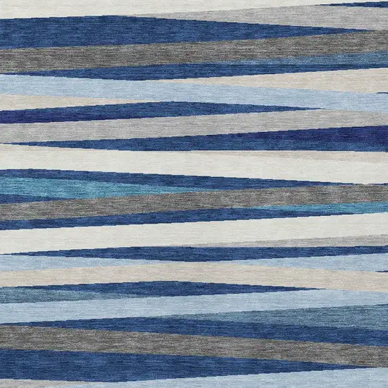 Navy Blue Ivory And Gray Striped Washable Indoor Outdoor Area Rug Photo 5