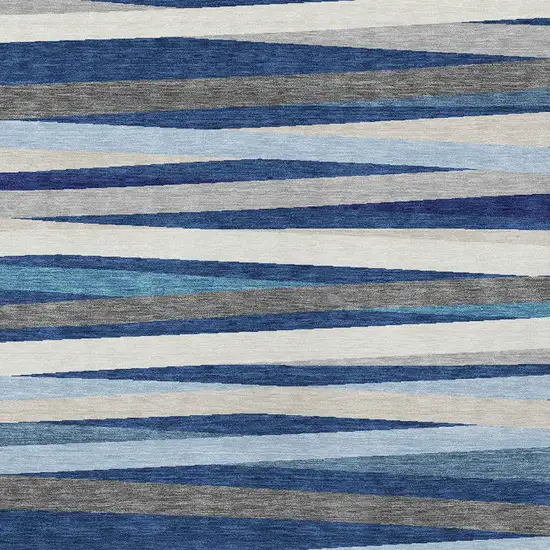 Navy Blue Ivory And Gray Striped Washable Indoor Outdoor Area Rug Photo 5