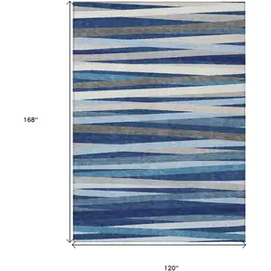 Photo of Navy Blue Ivory And Gray Striped Washable Indoor Outdoor Area Rug