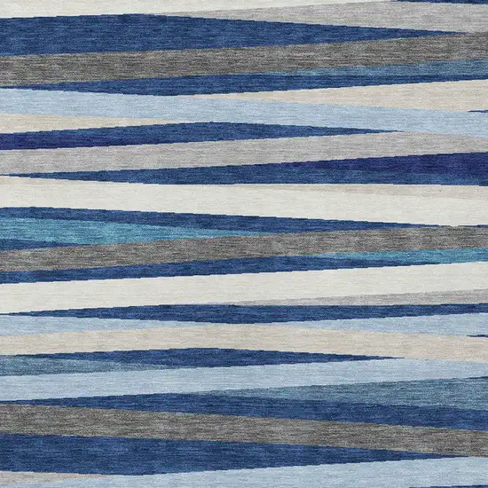 Navy Blue Ivory And Gray Striped Washable Indoor Outdoor Area Rug Photo 5