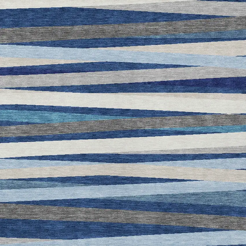 Navy Blue Ivory And Gray Striped Washable Indoor Outdoor Area Rug Photo 5