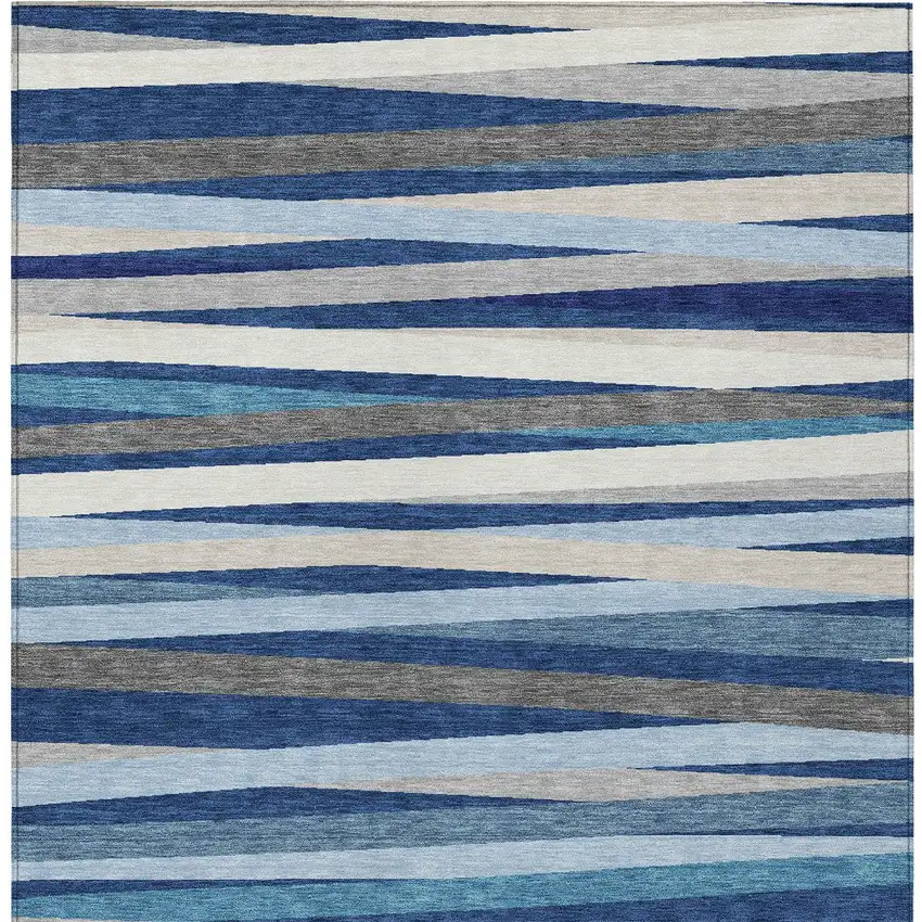 Navy Blue Ivory And Gray Striped Washable Indoor Outdoor Area Rug Photo 6