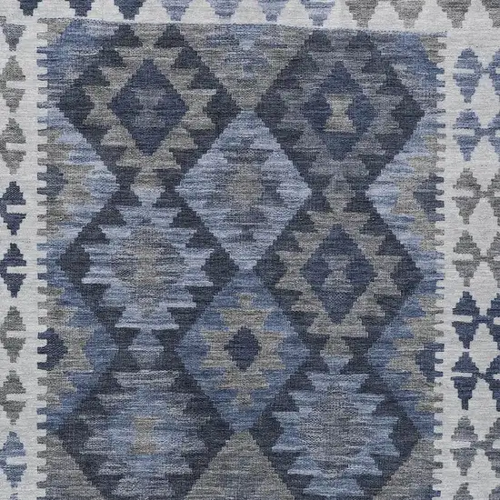 Navy Blue Ivory And Gray Tribal Washable Indoor Outdoor Area Rug Photo 3