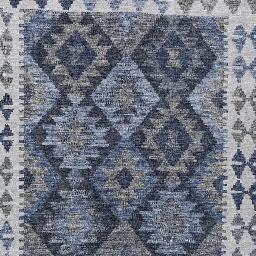 Navy Blue Ivory And Gray Tribal Washable Indoor Outdoor Area Rug Photo 3