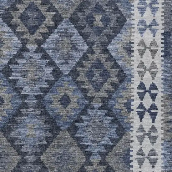 Navy Blue Ivory And Gray Tribal Washable Indoor Outdoor Area Rug Photo 3