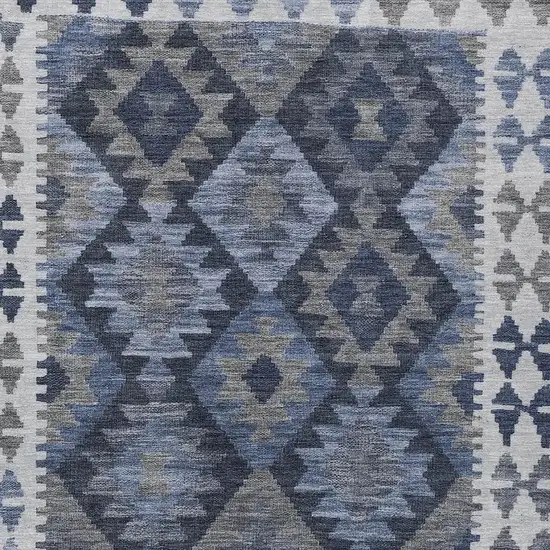 Navy Blue Ivory And Gray Tribal Washable Indoor Outdoor Area Rug Photo 3