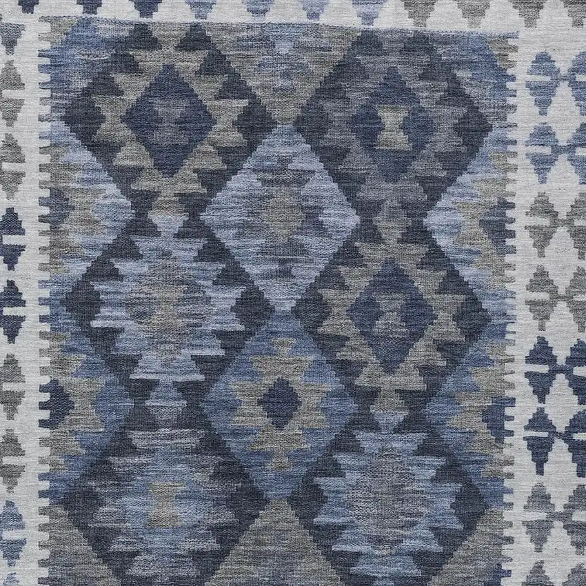 Navy Blue Ivory And Gray Tribal Washable Indoor Outdoor Area Rug Photo 3