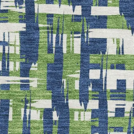 Navy Blue Ivory And Green Abstract Geometric Washable Area Rug With UV Protection Photo 2