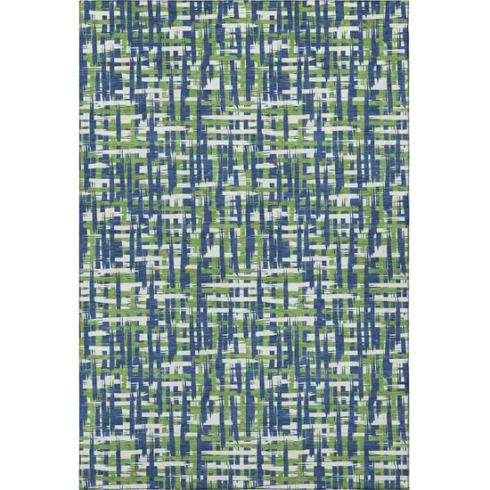 Navy Blue Ivory And Green Abstract Geometric Washable Area Rug With UV Protection Photo 3