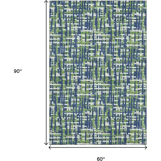 Navy Blue Ivory And Green Abstract Geometric Washable Area Rug With UV Protection Photo 8