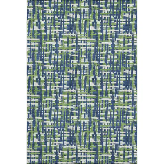 Navy Blue Ivory And Green Abstract Geometric Washable Area Rug With UV Protection Photo 1