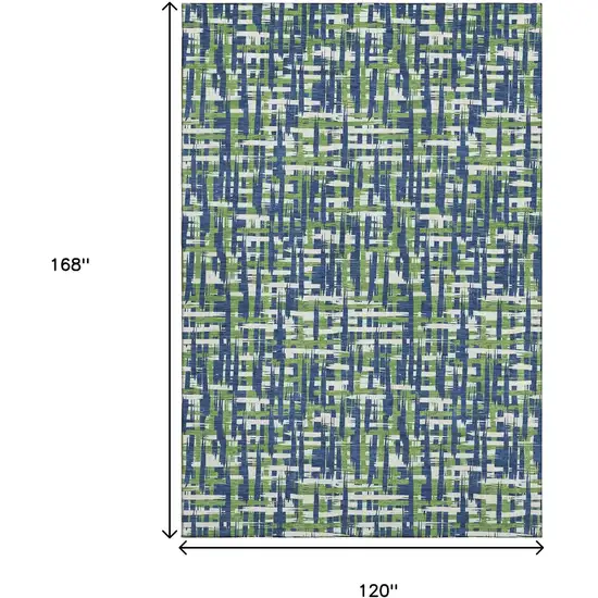 Navy Blue Ivory And Green Abstract Geometric Washable Area Rug With UV Protection Photo 9
