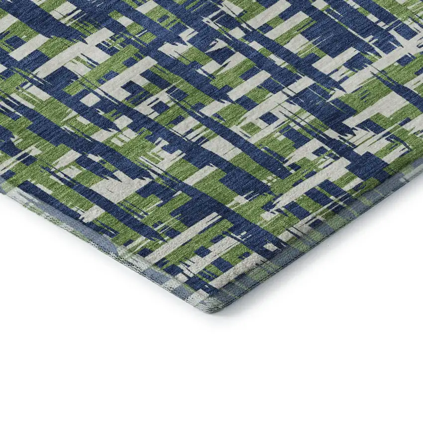 Navy Blue Ivory And Green Abstract Geometric Washable Area Rug With UV Protection Photo 6