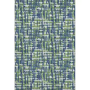 Photo of Navy Blue Ivory And Green Abstract Geometric Washable Area Rug With UV Protection
