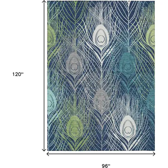 Navy Blue Ivory And Green Floral Washable Indoor Outdoor Area Rug Photo 3