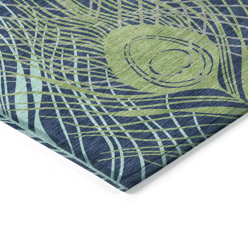 Navy Blue Ivory And Green Floral Washable Indoor Outdoor Area Rug Photo 5