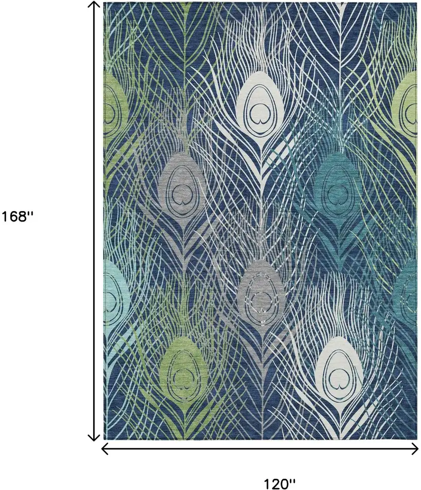 Navy Blue Ivory And Green Floral Washable Indoor Outdoor Area Rug Photo 3