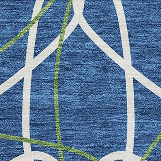 Navy Blue Ivory And Green Geometric Washable Area Rug With UV Protection Photo 2