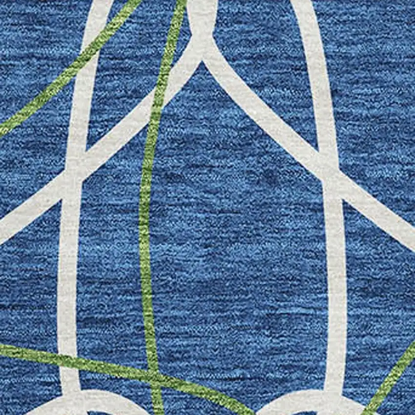 Navy Blue Ivory And Green Geometric Washable Area Rug With UV Protection Photo 2