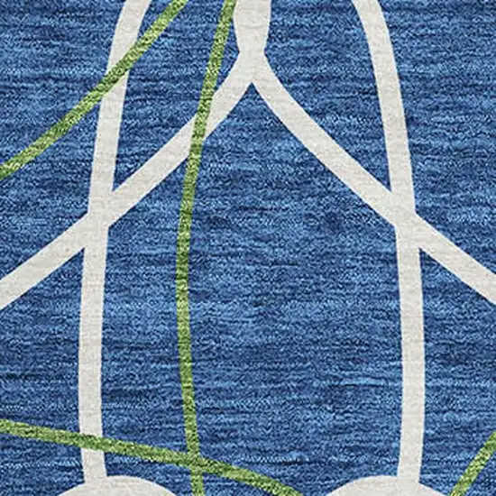Navy Blue Ivory And Green Geometric Washable Area Rug With UV Protection Photo 2