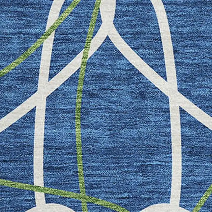 Navy Blue Ivory And Green Geometric Washable Area Rug With UV Protection Photo 2