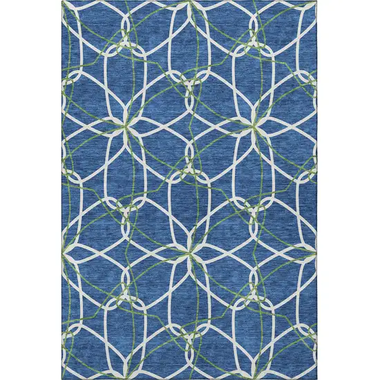 Navy Blue Ivory And Green Geometric Washable Area Rug With UV Protection Photo 3