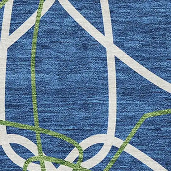Navy Blue Ivory And Green Geometric Washable Area Rug With UV Protection Photo 2