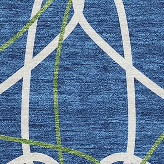 Navy Blue Ivory And Green Geometric Washable Area Rug With UV Protection Photo 2