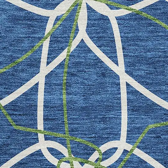 Navy Blue Ivory And Green Geometric Washable Area Rug With UV Protection Photo 3