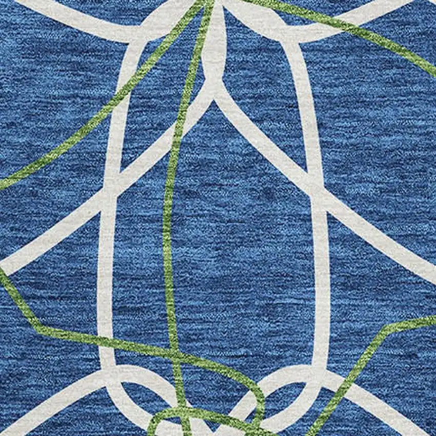 Navy Blue Ivory And Green Geometric Washable Area Rug With UV Protection Photo 3