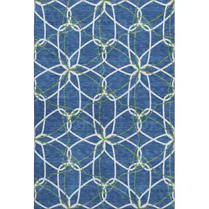 Photo of Navy Blue Ivory And Green Geometric Washable Area Rug With UV Protection