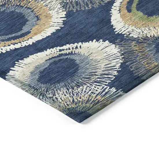 Navy Blue Ivory And Green Geometric Washable Indoor Outdoor Area Rug Photo 7