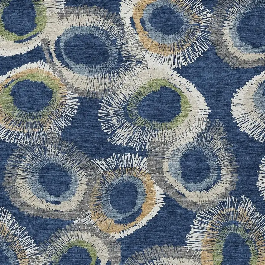 Navy Blue Ivory And Green Geometric Washable Indoor Outdoor Area Rug Photo 8